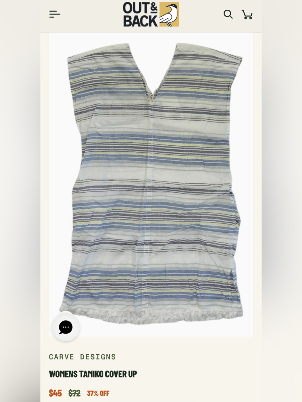 Carve Designs Tamiko Cover Up Striped Cloud Deckside Pattern Organic Cotton XS